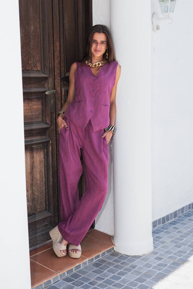 ensemble gilet pantalon écru 