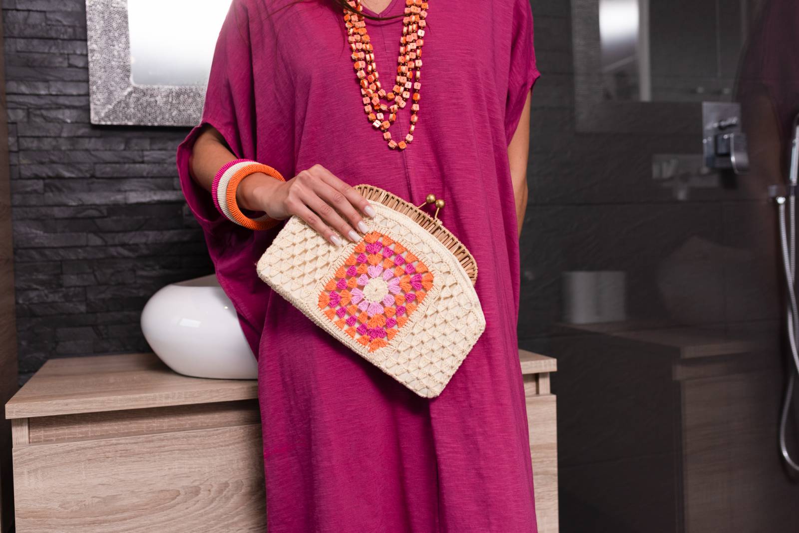 pochette bleu crochet