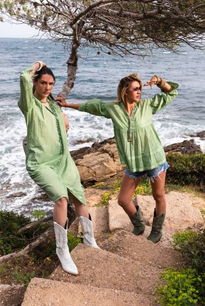 chemise longue voile de coton amande