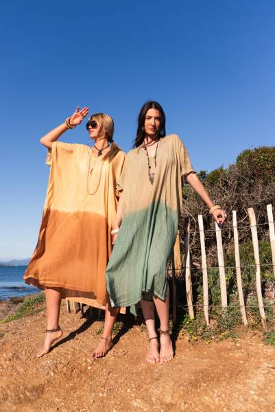 kaftan long camel et kaki