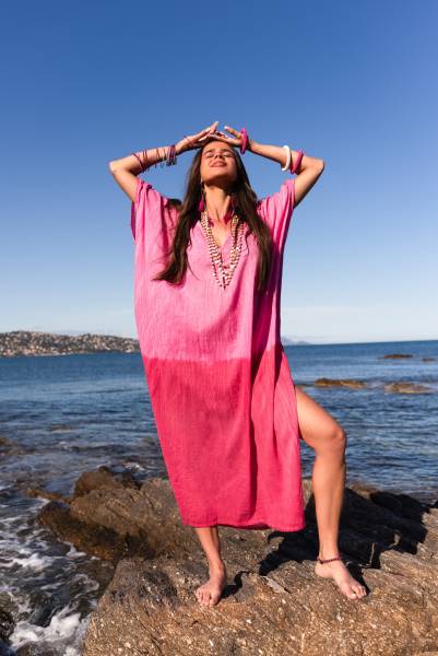 katan long voile de coton fushia