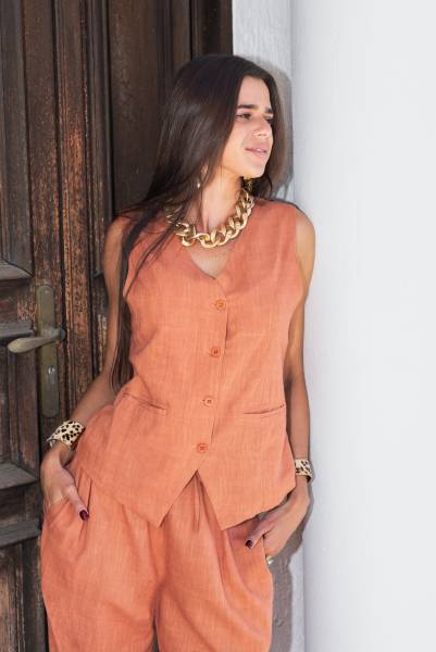 ensemble gilet pantalon ocre