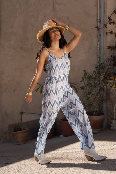 Grossiste de combi pantalon en soie polyester bohème chic à Paris Ile de France