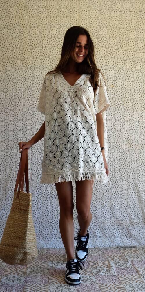 Tunique bohème franges coton