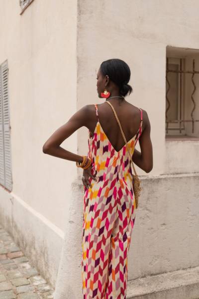 Grossiste de combi pantalon en soie polyester bohème chic à Paris Ile de France