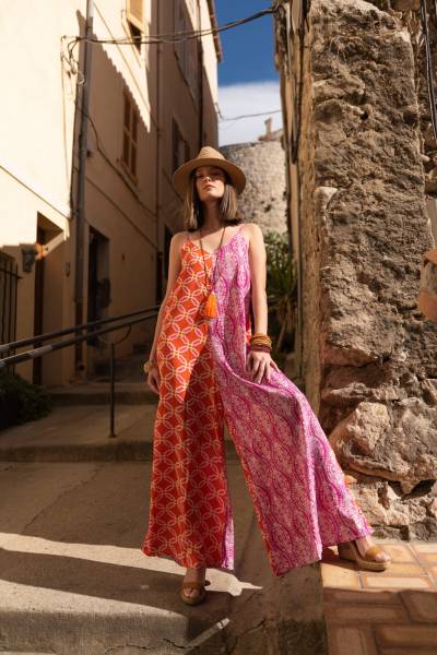 Grossiste de combi pantalon en soie polyester bohème chic à Paris Ile de France