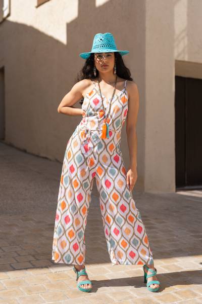 Grossiste de combi pantalon en soie polyester bohème chic à Paris Ile de France