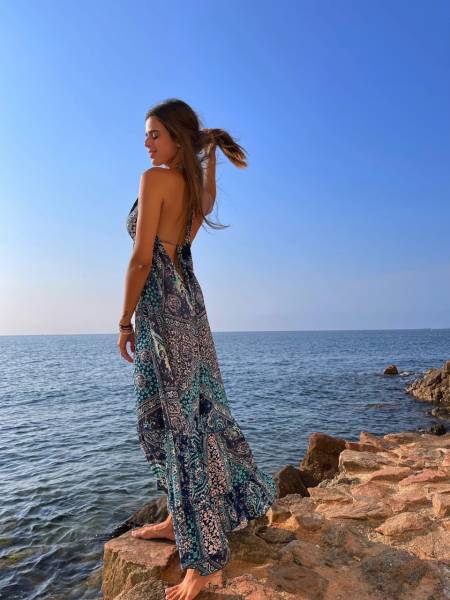 robe longue bleu  dos nue